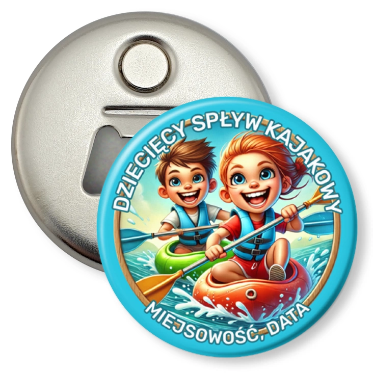 przypinka otwieracz-magnes Dziecięcy spływ kajakowy