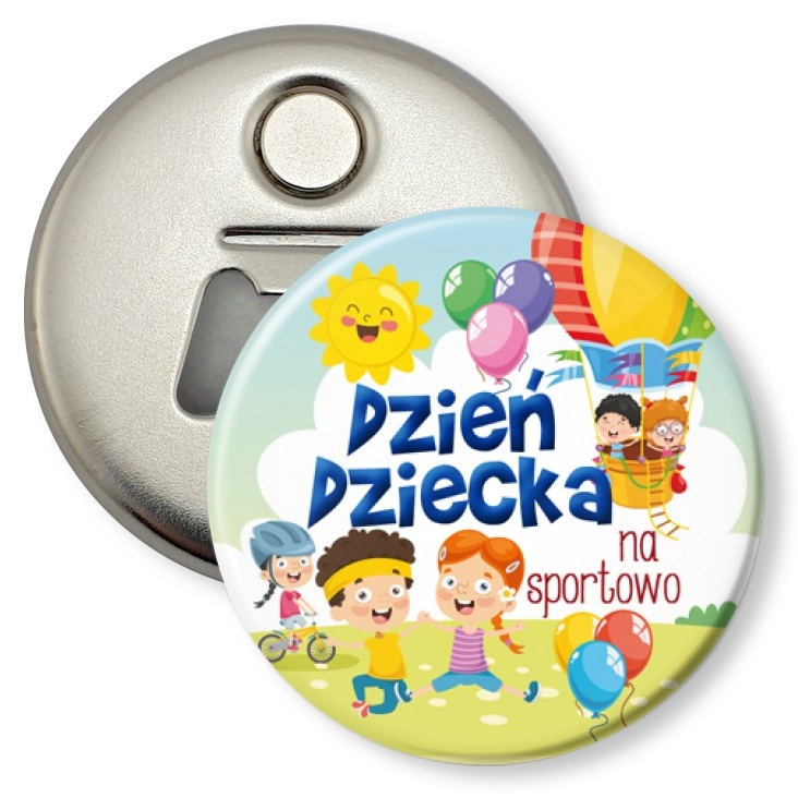 przypinka otwieracz-magnes Dzień Dziecka na sportowo