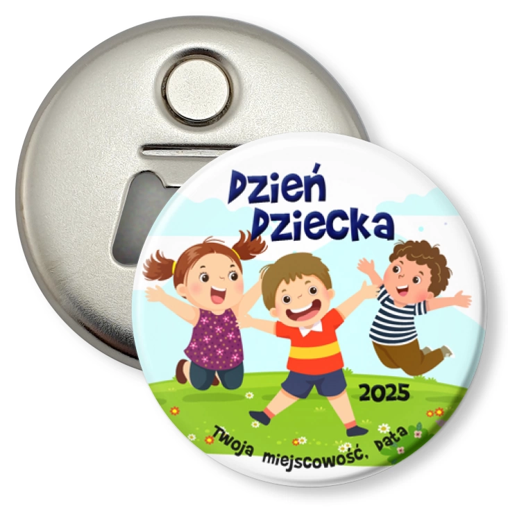 przypinka otwieracz-magnes Dzień Dziecka wesołe dzieciaki