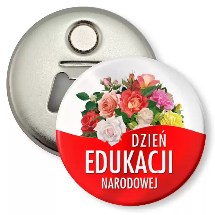 przypinka otwieracz-magnes Dzień Edukacji Narodowej z bukietem róż