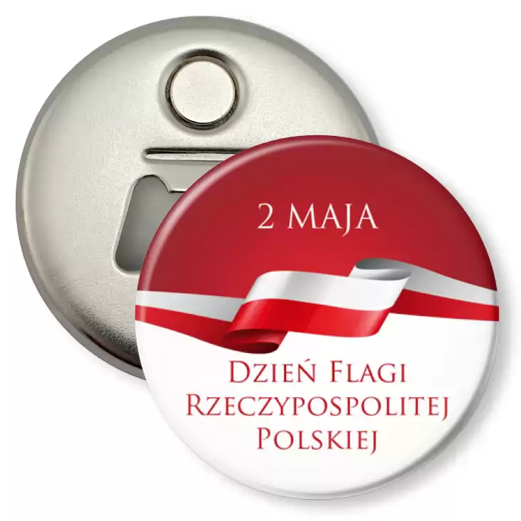 przypinka otwieracz-magnes Dzień Flagi Rzeczypospolitej Polskiej z zawijasem