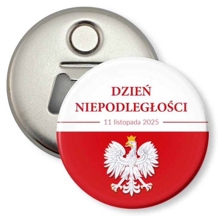 przypinka otwieracz-magnes Dzień Niepodległości Biało-Czerwony z orłem