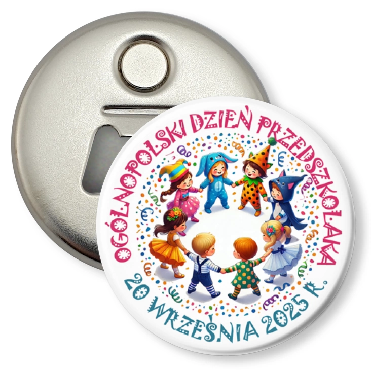 przypinka otwieracz-magnes Dzień Przedszkolaka przebierańcy