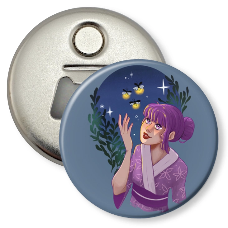 przypinka otwieracz-magnes Dziewczyna w kimono i pszczoły