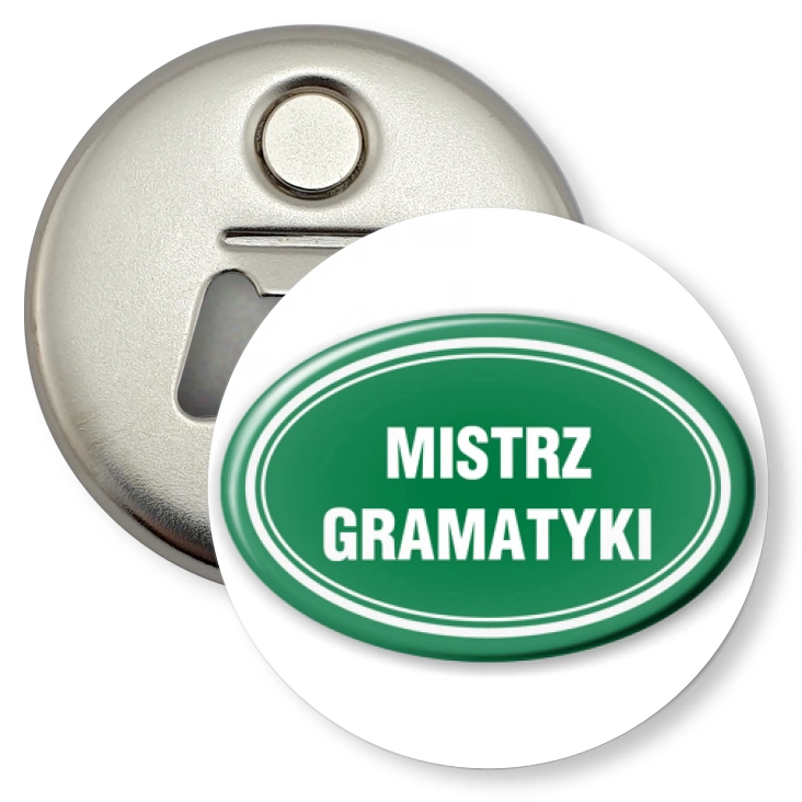przypinka otwieracz-magnes Mistrz gramatyki