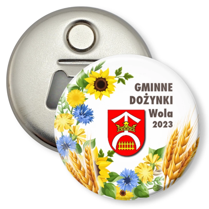 przypinka otwieracz-magnes Gminne Dożynki Wola 2023 r.
