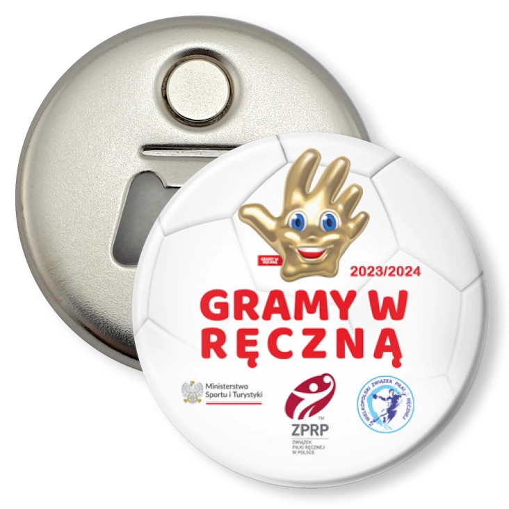 przypinka otwieracz-magnes Gramy w ręczną