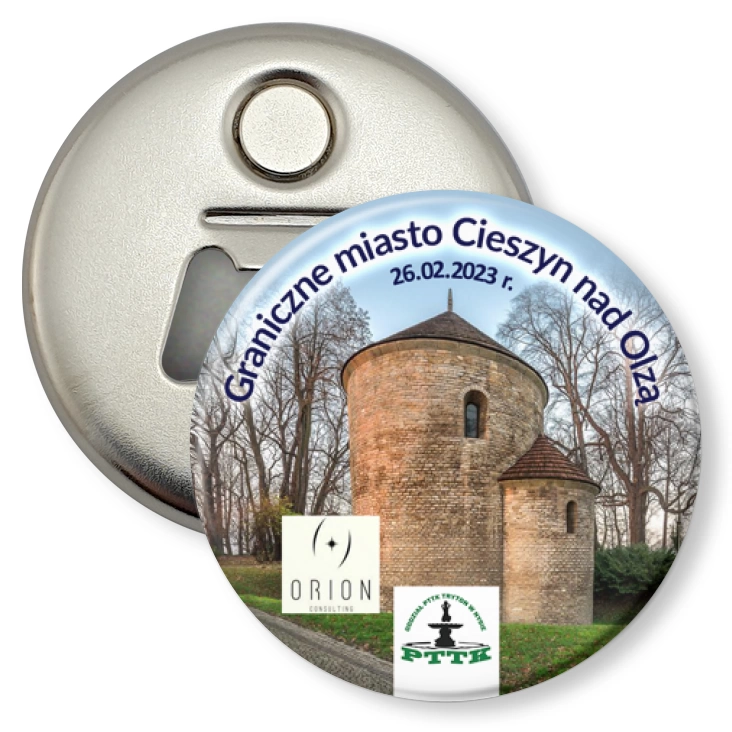 przypinka otwieracz-magnes Graniczne miasto Cieszyn nad Olzą 2023