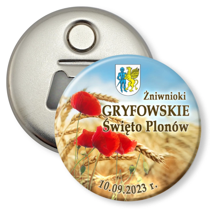 przypinka otwieracz-magnes Gryfowskie Święto Plonów
