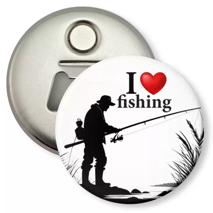 przypinka otwieracz-magnes I love fishing