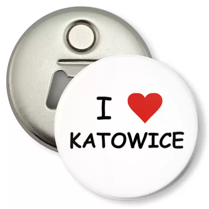 przypinka otwieracz-magnes I love Katowice