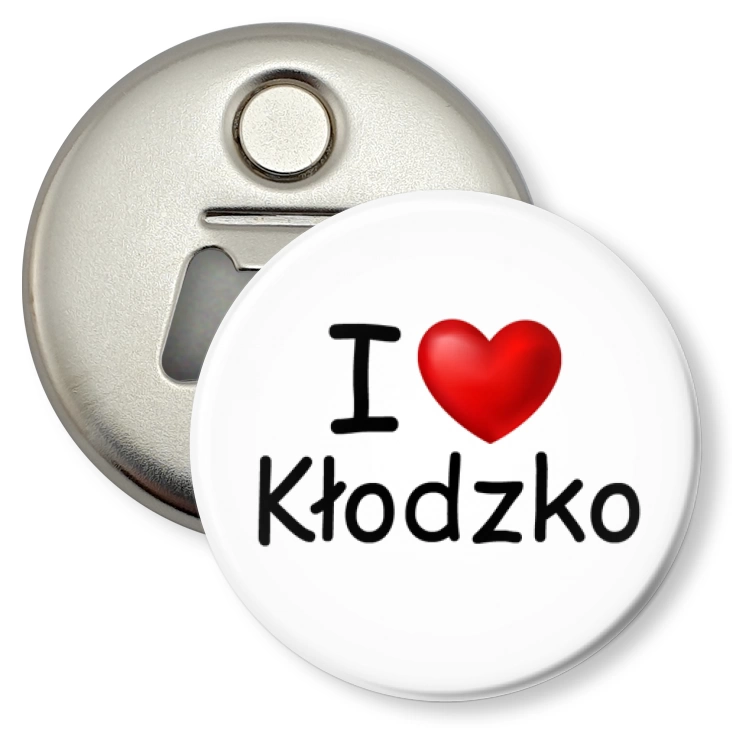 przypinka otwieracz-magnes I love Kłodzko