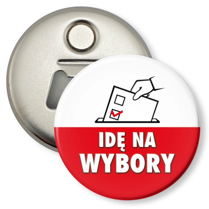 przypinka otwieracz-magnes Idę na wybory Urna na głosy