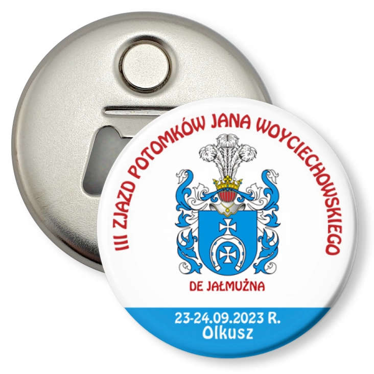 przypinka otwieracz-magnes III Zjazd Potomków Jana Wojciechowskiego Olkusz