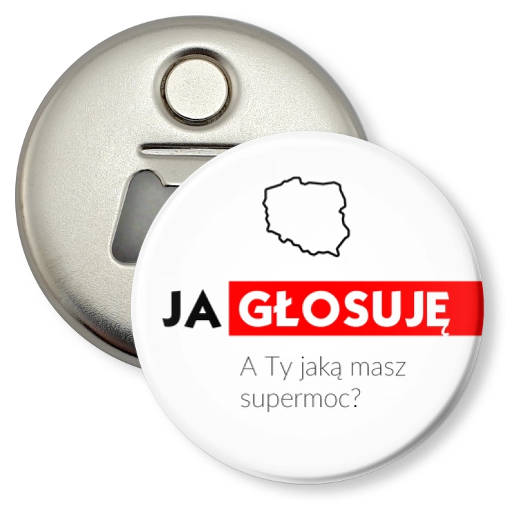 przypinka otwieracz-magnes Ja głosuję
