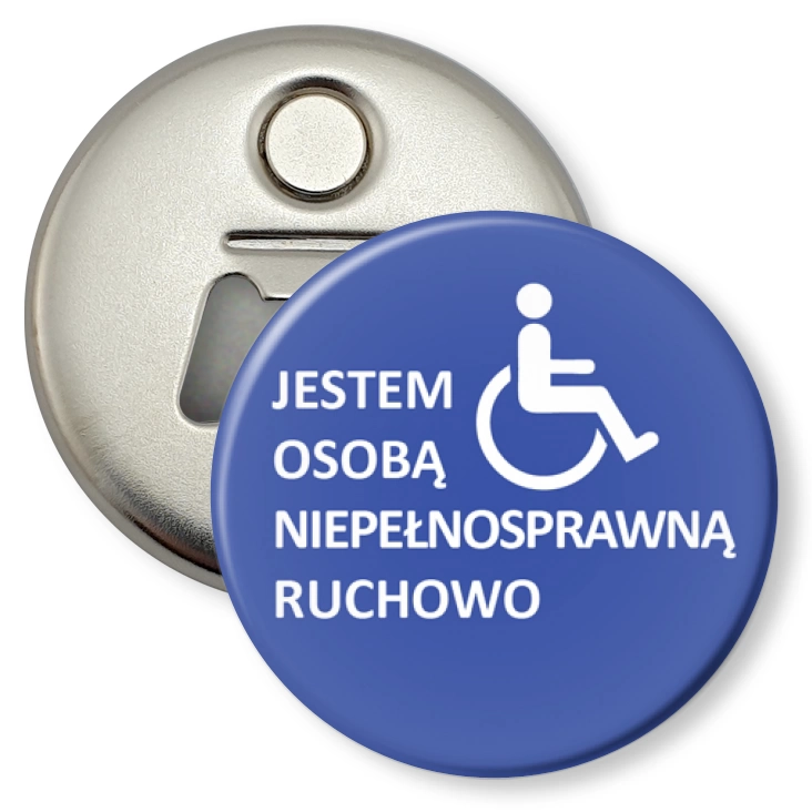 przypinka otwieracz-magnes Jestem osobą niepełnosprawną ruchowo