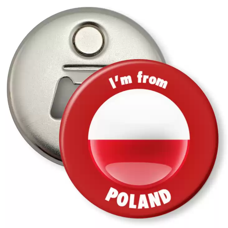 przypinka otwieracz-magnes Jestem z Polski