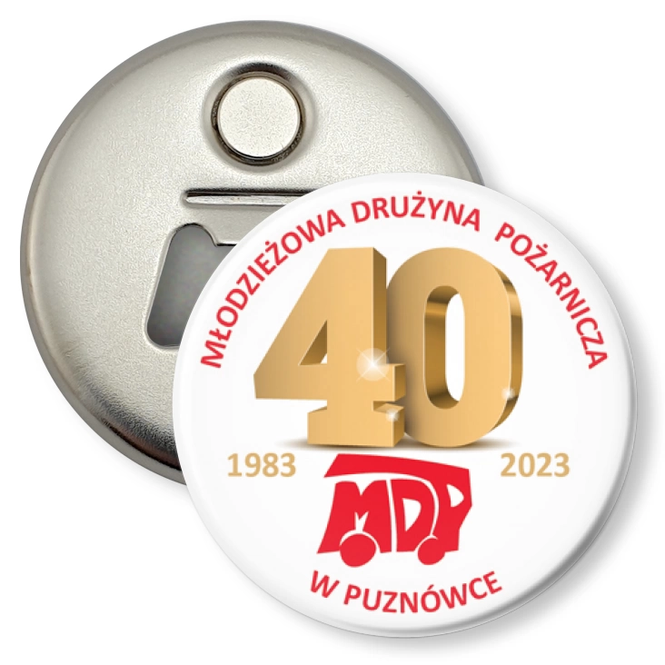 przypinka otwieracz-magnes Jubileusz 40 lat MDP