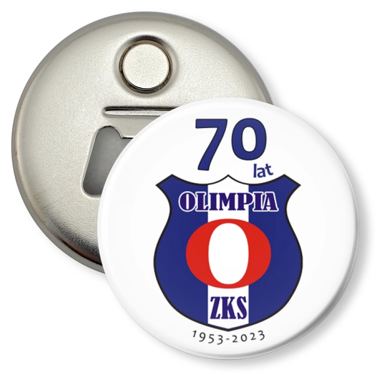 przypinka otwieracz-magnes Jubileusz 70 lat Olimpia ZKS