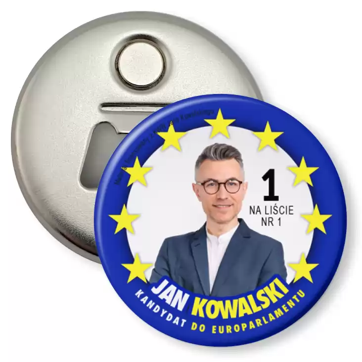 przypinka otwieracz-magnes Kandydat w wyborach do Europarlamentu