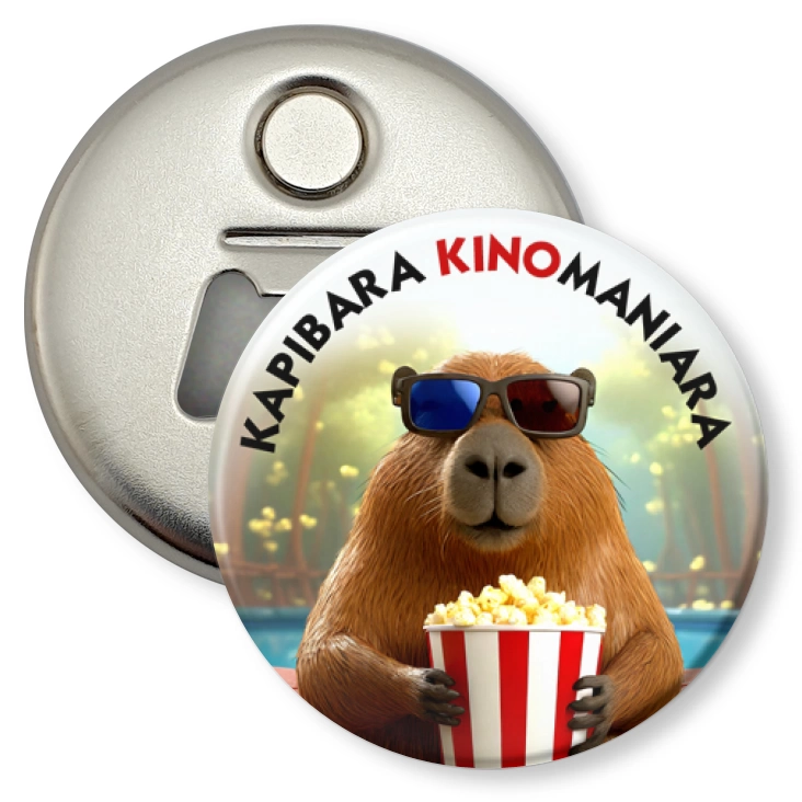 przypinka otwieracz-magnes Kapibara kinomaniara
