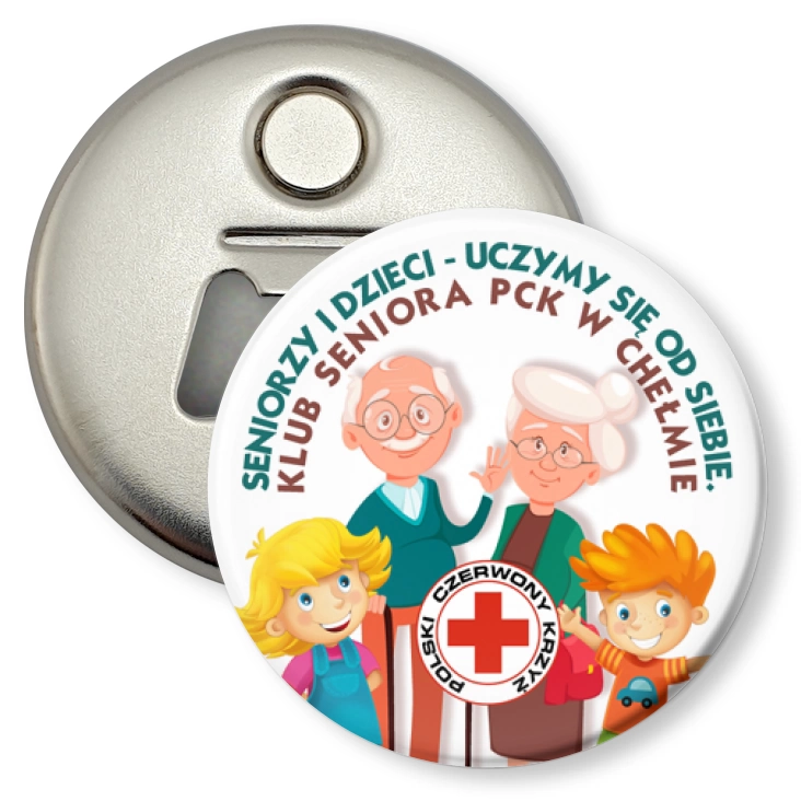 przypinka otwieracz-magnes Klub Seniora PCK w Chełmie