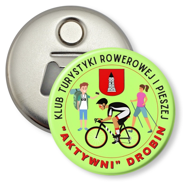przypinka otwieracz-magnes Klub Turystyki Rowerowej i Pieszej Aktywni Drobin