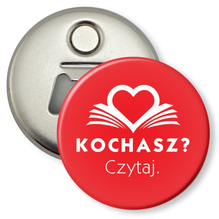 przypinka otwieracz-magnes Kochasz? Czytaj