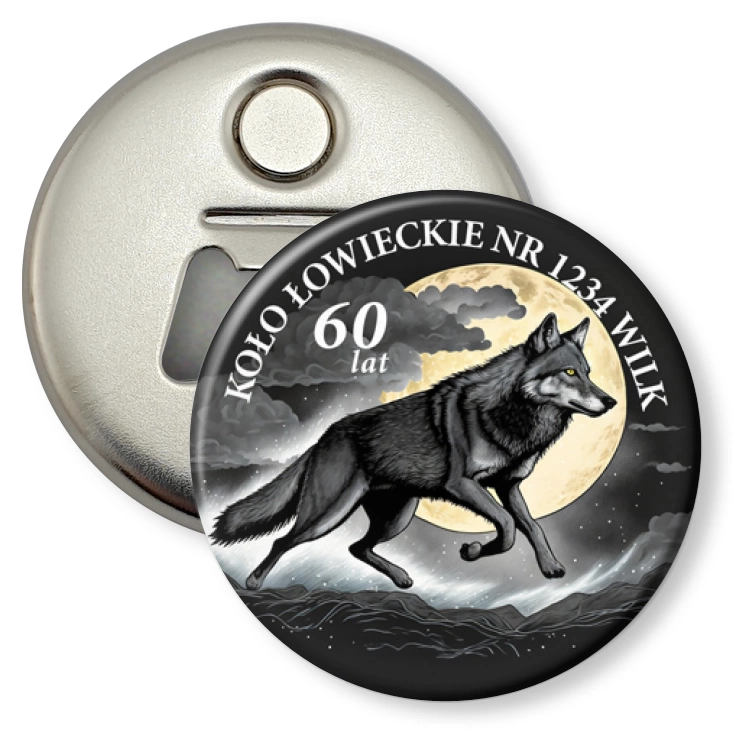 przypinka otwieracz-magnes Koło Łowiceckie Wilk Jubileusz