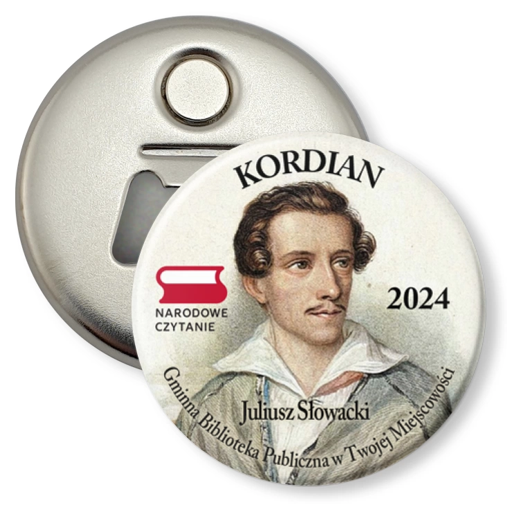 przypinka otwieracz-magnes Kordian portret Słowackiego