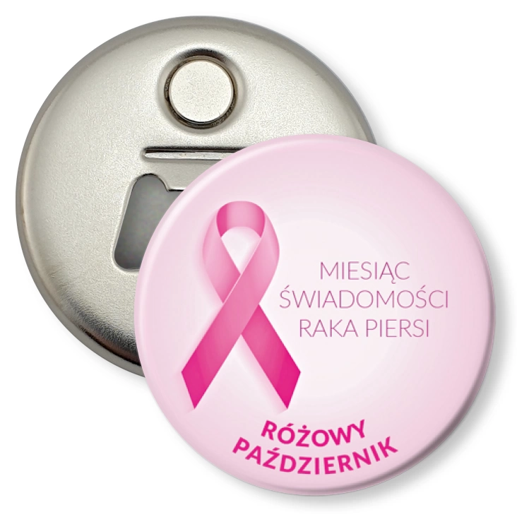przypinka otwieracz-magnes Miesiąc Świadomości Raka Piersi