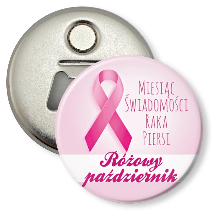 przypinka otwieracz-magnes Miesiąc Świadomości Raka Piersi u Kobiet