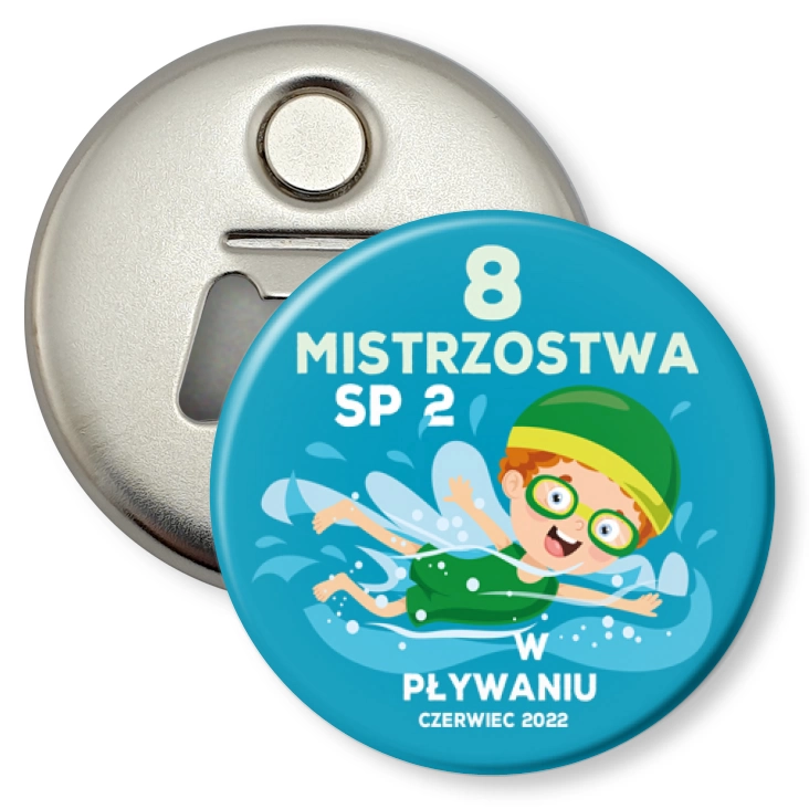 przypinka otwieracz-magnes Mistrzostwa SP2 w pływaniu