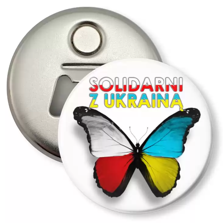przypinka otwieracz-magnes Solidarni z Ukrainą