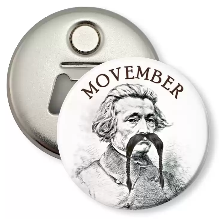 przypinka otwieracz-magnes Movember Adam Mickiewicz