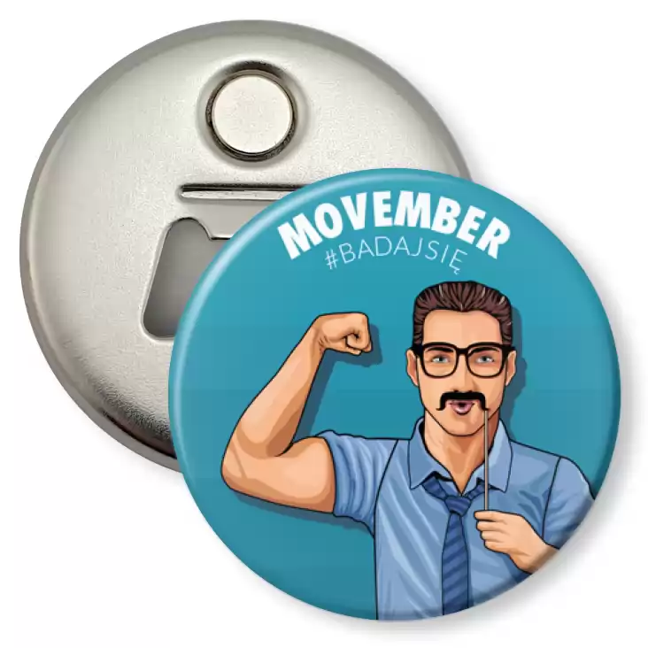 przypinka otwieracz-magnes Movember Badaj się