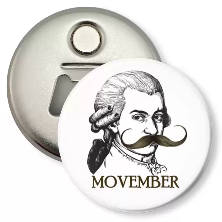 przypinka otwieracz-magnes Movember Mozart