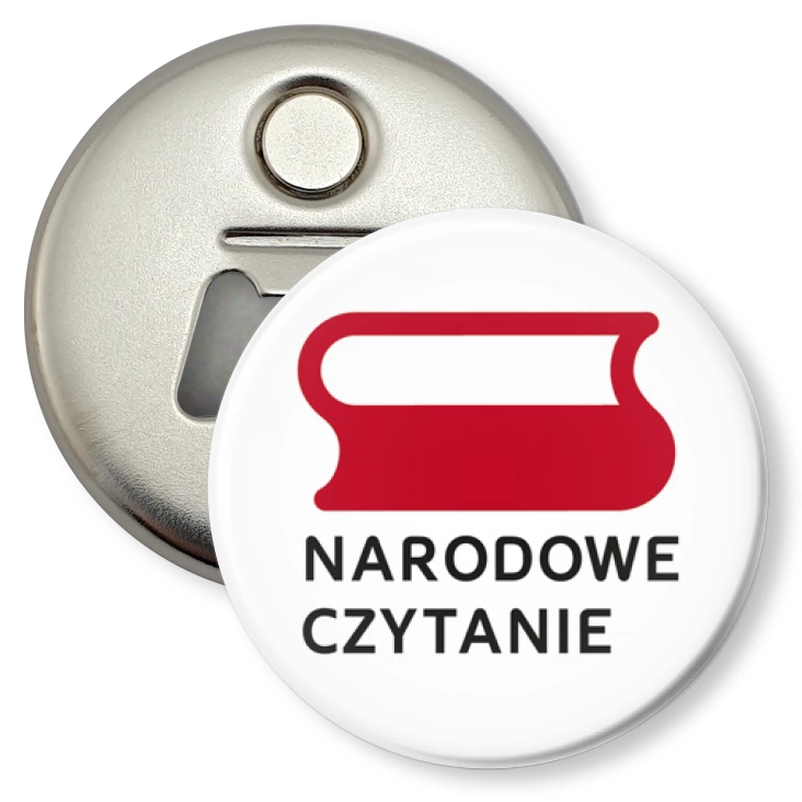 przypinka otwieracz-magnes Narodowe Czytanie logo