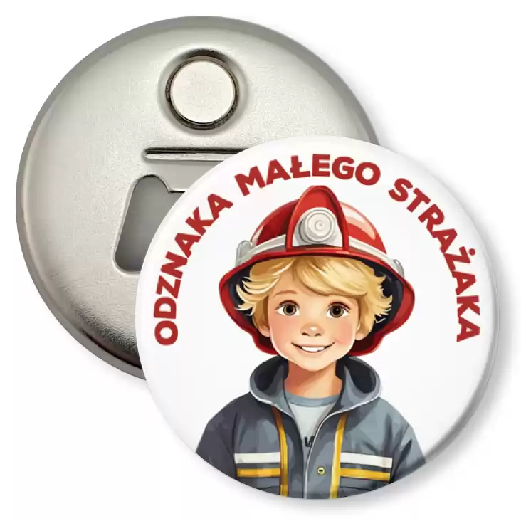 przypinka otwieracz-magnes Odznaka Małego Strażaka chłopiec strażak