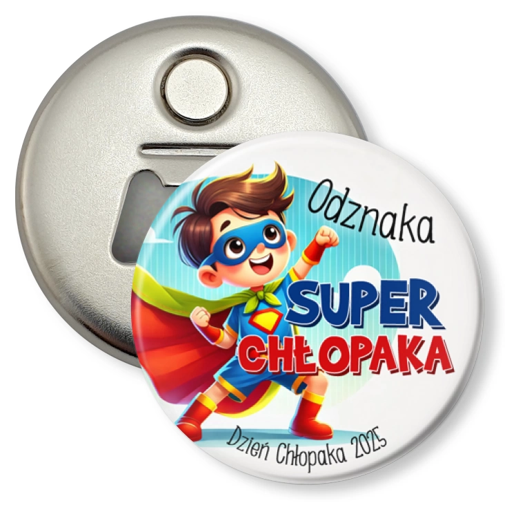 przypinka otwieracz-magnes Odznaka na Dzień Chłopaka superbohater