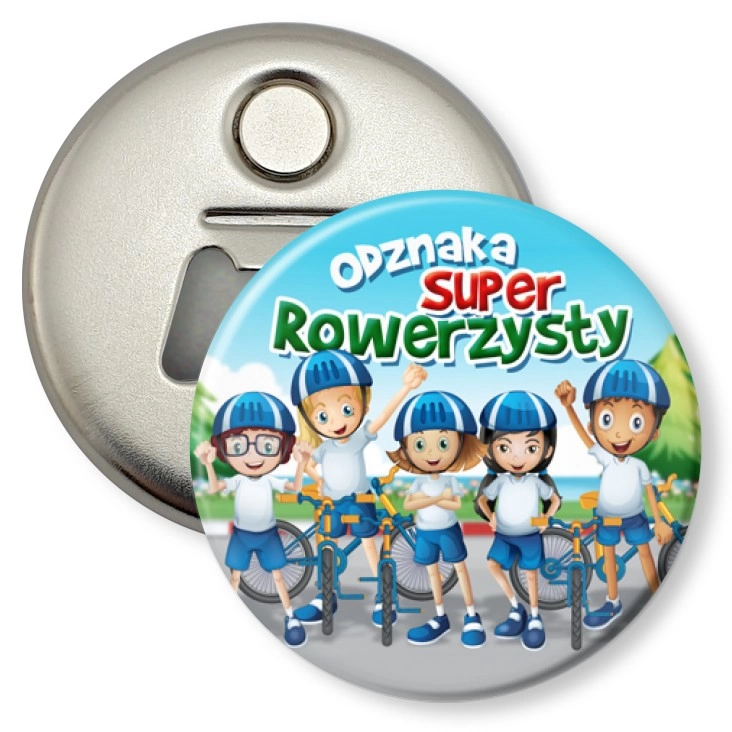 przypinka otwieracz-magnes Odznaka Super Rowerzysty