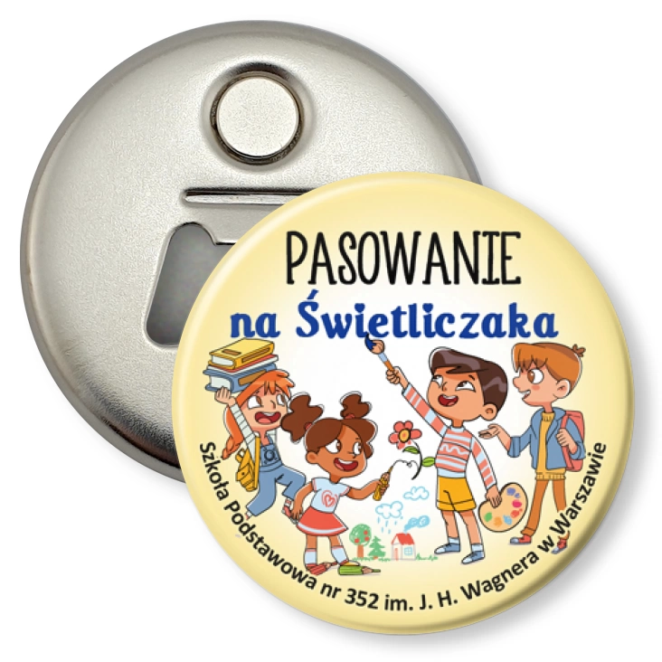 przypinka otwieracz-magnes Pasowanie na Świetliczaka SP 352 w Warszawie