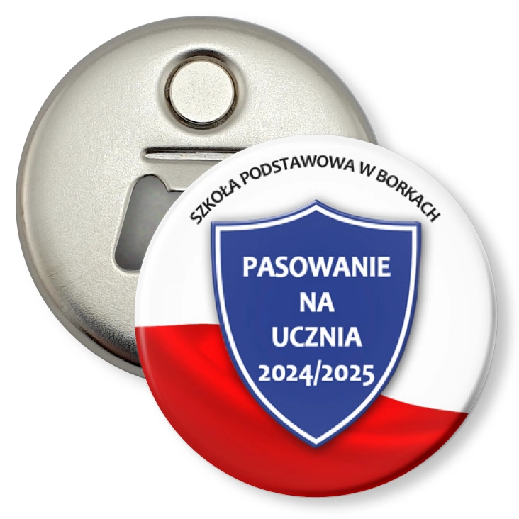 przypinka otwieracz-magnes Pasowanie Szkoła Podstawowa w Borkach