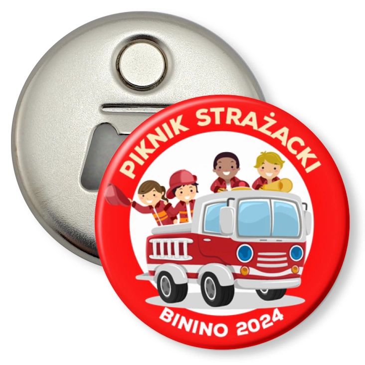 przypinka otwieracz-magnes Piknik Strażacki Binino 2024