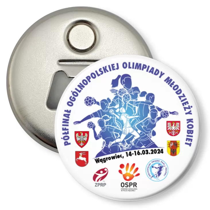 przypinka otwieracz-magnes Półfinał Ogólnopolskiej Olimpiady Młodzieży Kobiet 2024