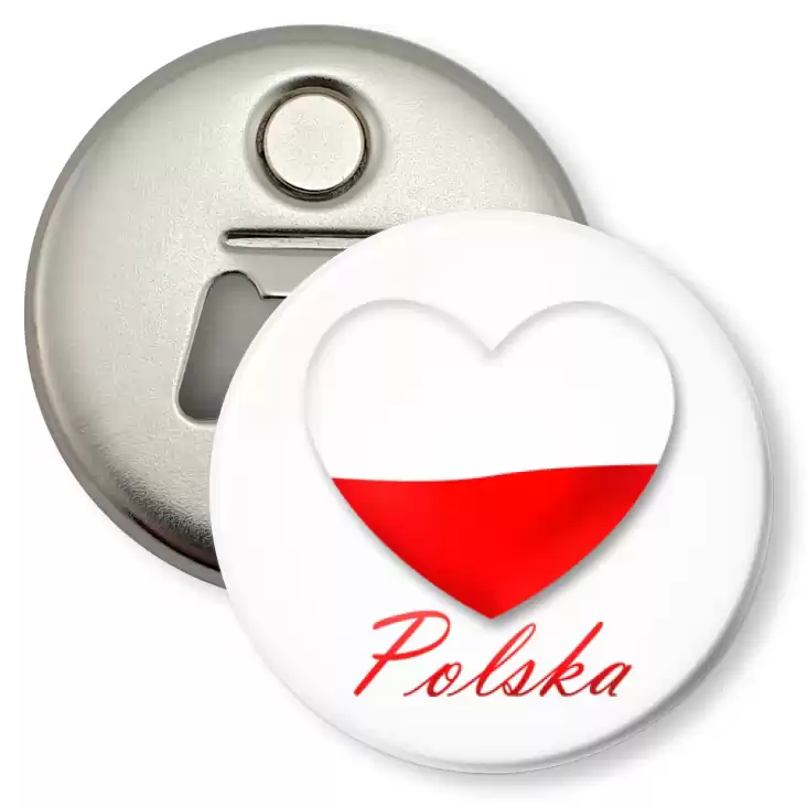 przypinka otwieracz-magnes Polska biało-czerwone serce