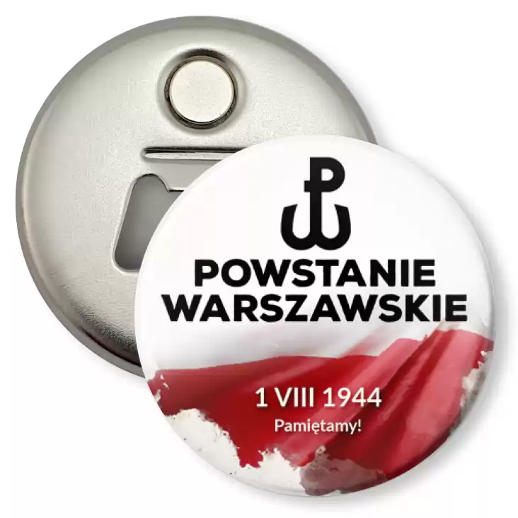przypinka otwieracz-magnes Powstanie Warszawskie flaga Polski