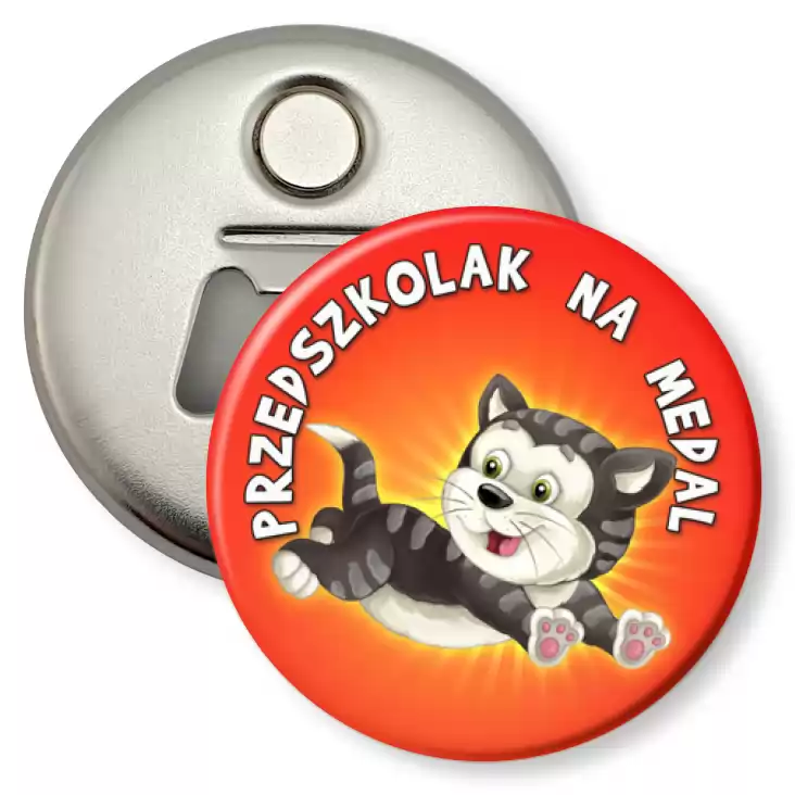 przypinka otwieracz-magnes Przedszkolak na medal grupa kotki