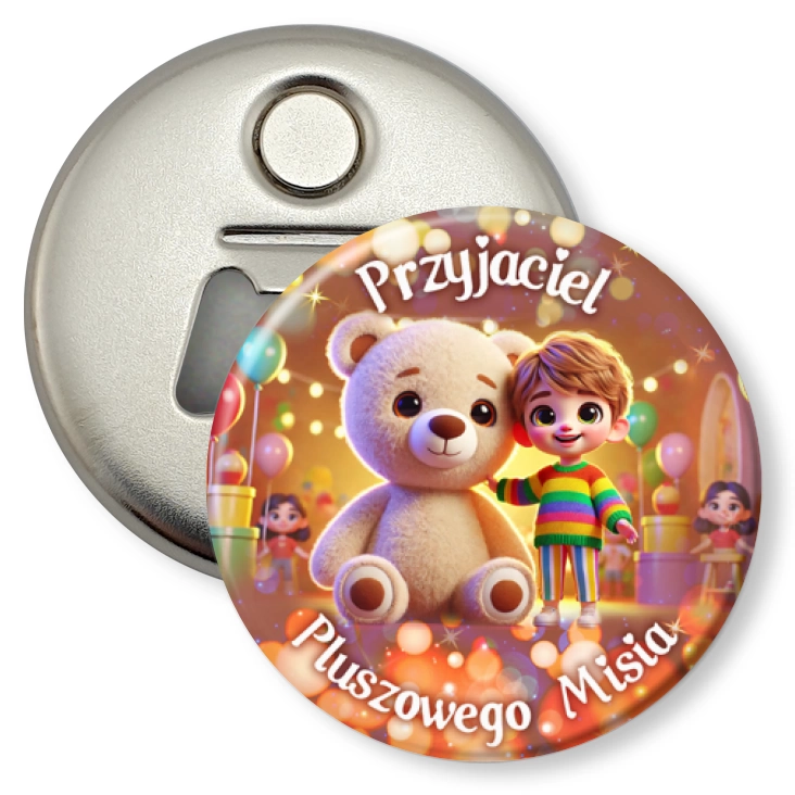 przypinka otwieracz-magnes Przyjaciel pluszowego misia dziecko z misiem