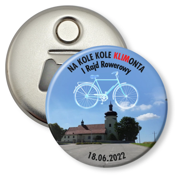 przypinka otwieracz-magnes Rajd Rowerowy Na kole Klimonta